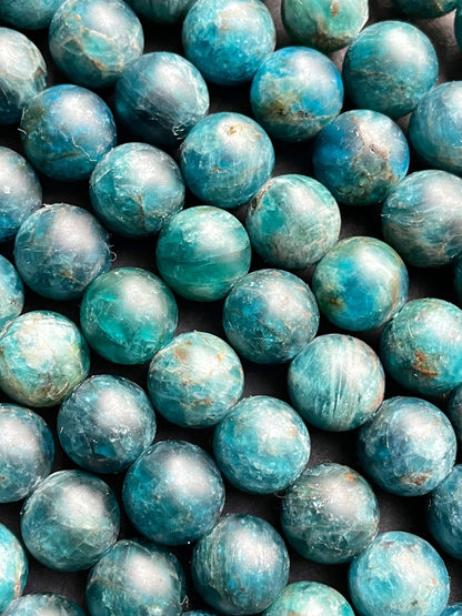 AAA Natural Matte Apatite Gemstone Bead 6mm 8mm 10mm Round Bead, Gorgeous Natural Dark Blue Matte Apatite Gemstone Bead, Full Strand 15.5"