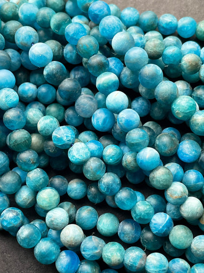 AAA Natural Matte Apatite Gemstone Bead 6mm Round Bead, Beautiful Natural Blue Color Apatite Gemstone Bead, Full Strand 15.5"