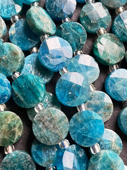 AAA Natural Apatite Gemstone Bead Faceted 10mm Coin Shape Bead, Natural Blue Color Apatite Stone Bead, Full Strand 15.5"