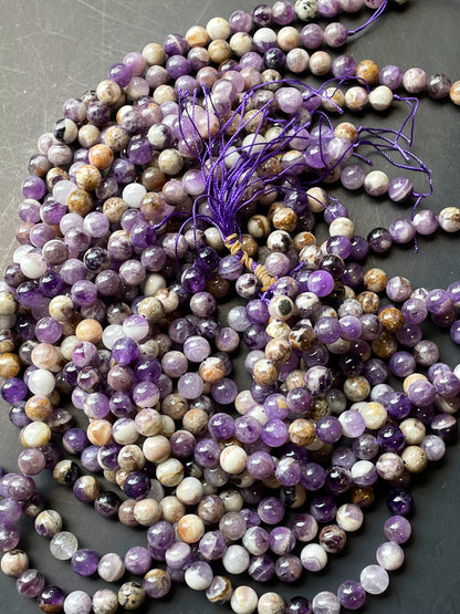 AAA Natural Flower Amethyst Gemstone Bead 6mm 8mm 10mm 12mm Round Beads, Beautiful Natural Purple Amethyst Gemstone Bead 15.5"