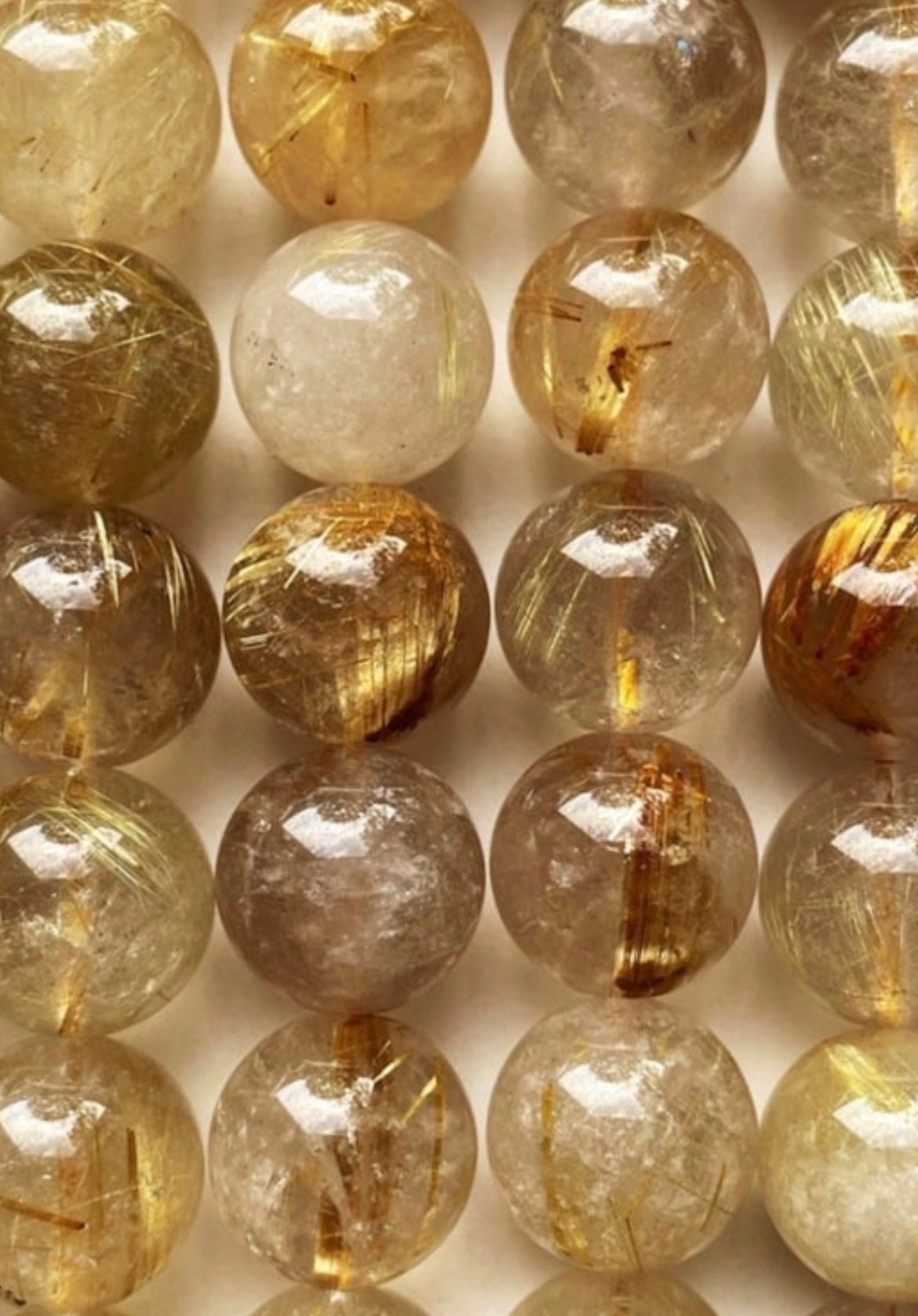 AA Natural Gold Rutilated Quartz Gemstone Bead 4mm 6mm 8mm 10mm Round Bead, Gorgeous Natural Clear Golden Color with Golden Hairs Full Strand 15.5"