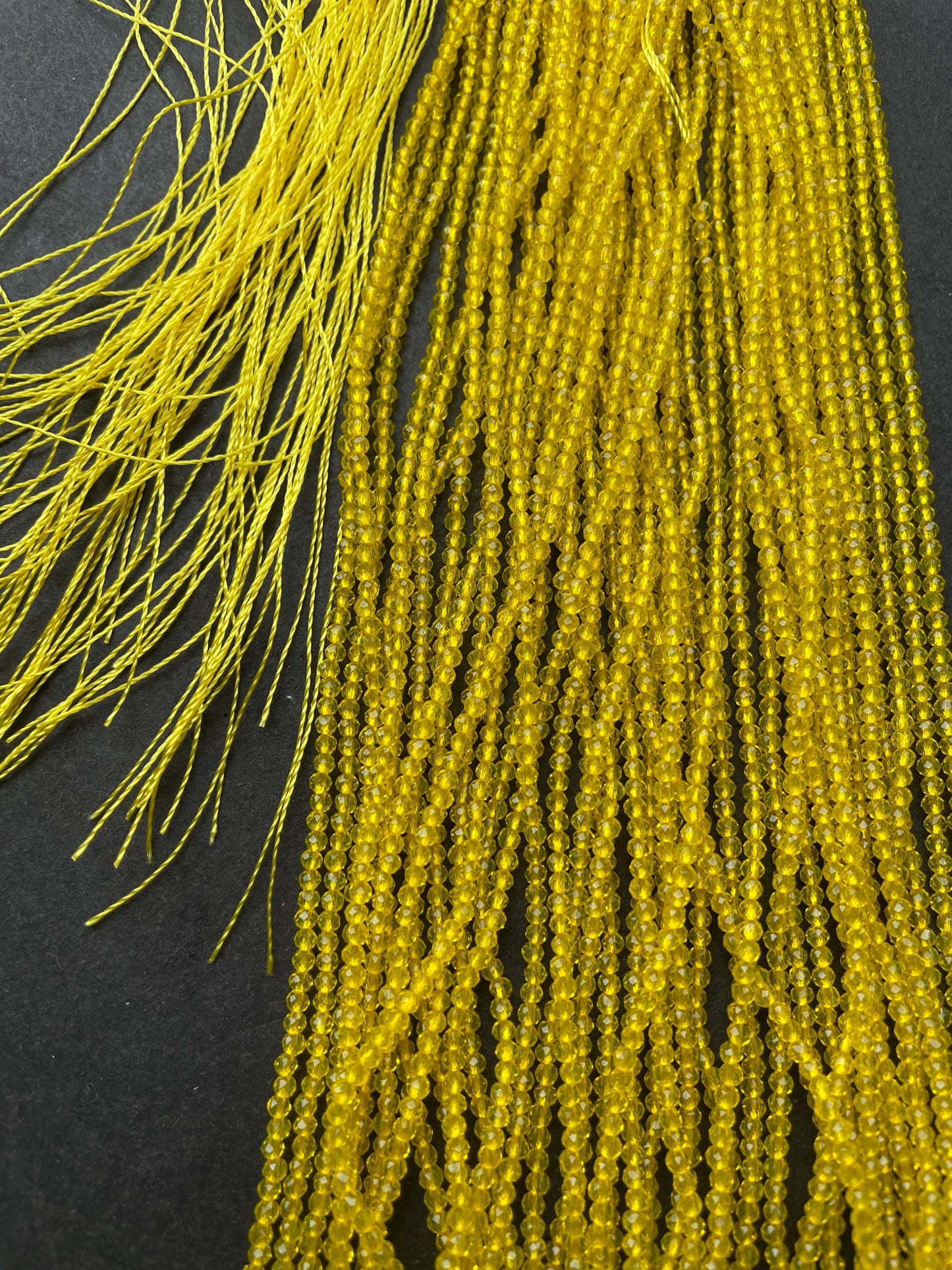 Chinese Crystal Glass Beads Faceted 2mm Round Beads, Gorgeous Yellow Color Crystal Glass Beads Full Strand 14"