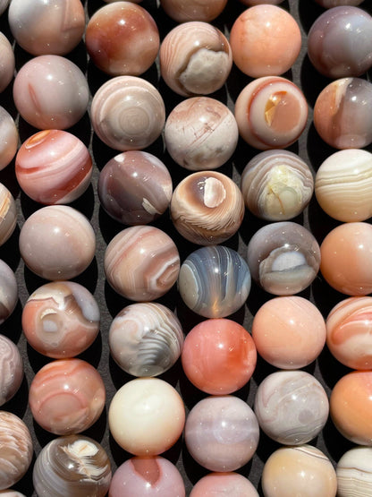 AAA Natural Pink Botswana Gemstone Bead 6mm 8mm 10mm Round Beads, Beautiful Pink Gray Color Botswana Agate Gemstone Bead