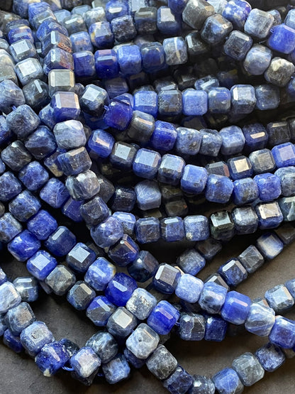 AAA Natural Sodalite Gemstone Bead Faceted 8mm Cube Shape, Beautiful Natural Blue Color Sodalite Gemstone Bead 15.5"