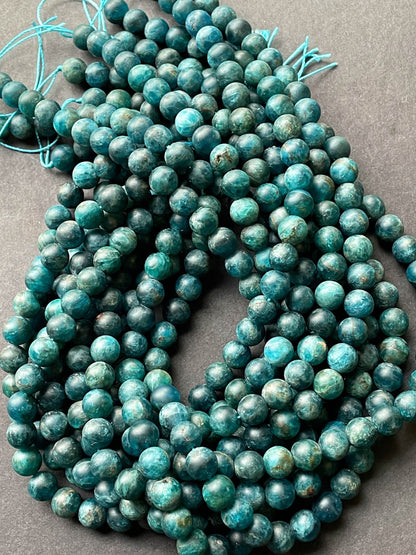 AAA Natural Matte Apatite Gemstone Bead 6mm 8mm 10mm Round Bead, Gorgeous Natural Dark Blue Matte Apatite Gemstone Bead, Full Strand 15.5"