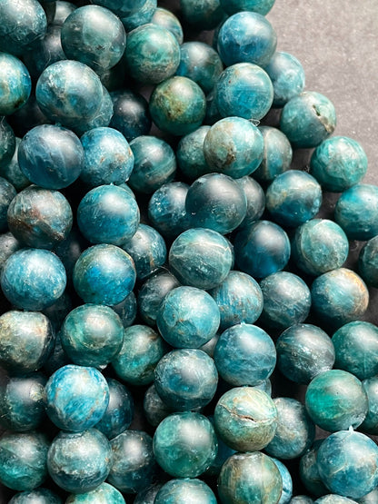 AAA Natural Matte Apatite Gemstone Bead 6mm 8mm 10mm Round Bead, Gorgeous Natural Dark Blue Matte Apatite Gemstone Bead, Full Strand 15.5"