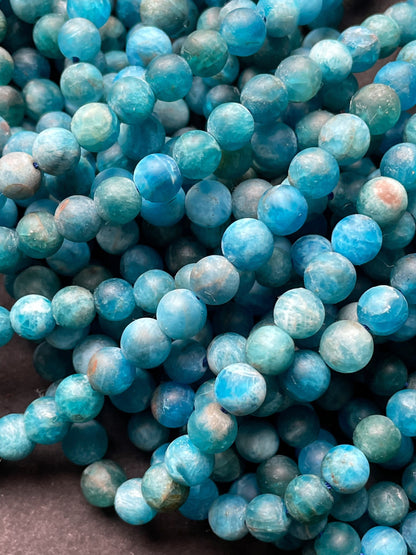 AAA Natural Matte Apatite Gemstone Bead 6mm Round Bead, Beautiful Natural Blue Color Apatite Gemstone Bead, Full Strand 15.5"