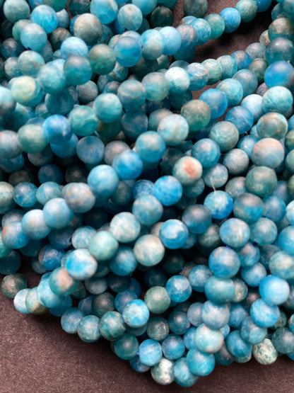 AAA Natural Matte Apatite Gemstone Bead 6mm Round Bead, Beautiful Natural Blue Color Apatite Gemstone Bead, Full Strand 15.5"