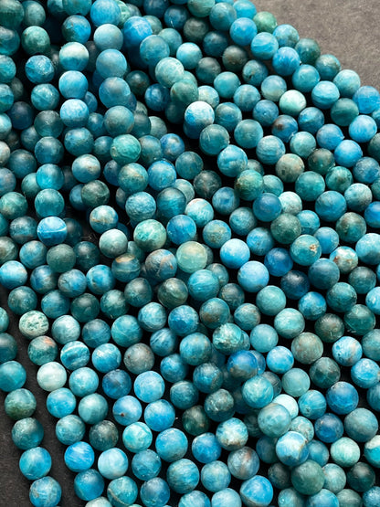 AAA Natural Matte Apatite Gemstone Bead 6mm Round Bead, Beautiful Natural Blue Color Apatite Gemstone Bead, Full Strand 15.5"