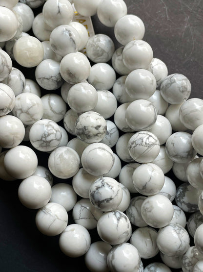 AAA Natural White Howlite Turquoise Gemstone Bead 6mm 8mm 10mm 12mm Round Beads, Beautiful White Gray Color Turquoise Gemstone