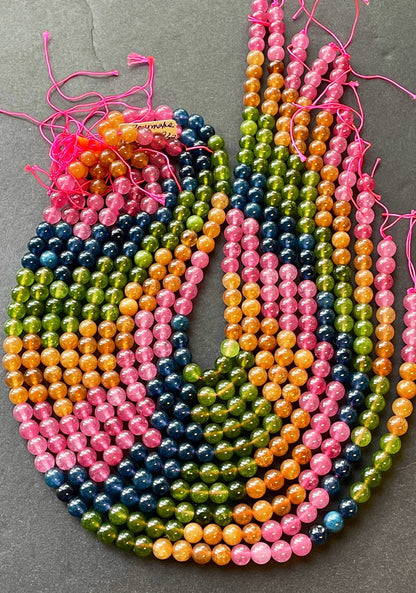 Natural Multi Tourmaline Gemstone Bead 6mm 8mm 10mm Round Beads, Beautiful Multicolor Tourmaline Gemstone Beads