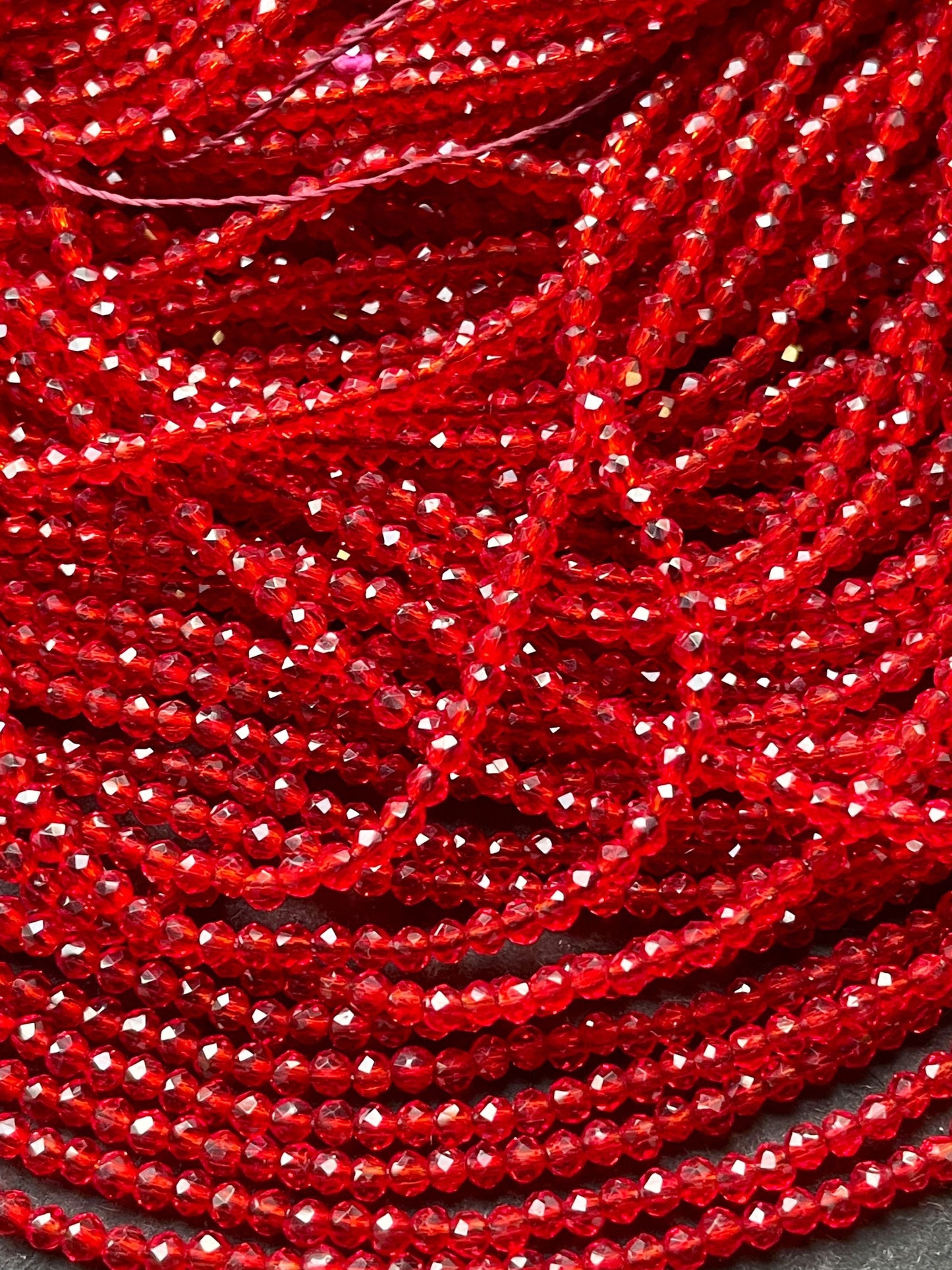 Chinese Crystal Glass Beads 2mm 3mm Faceted Round Bead, Gorgeous Christmas Red Color Crystal Glass Beads Full Strand 14"