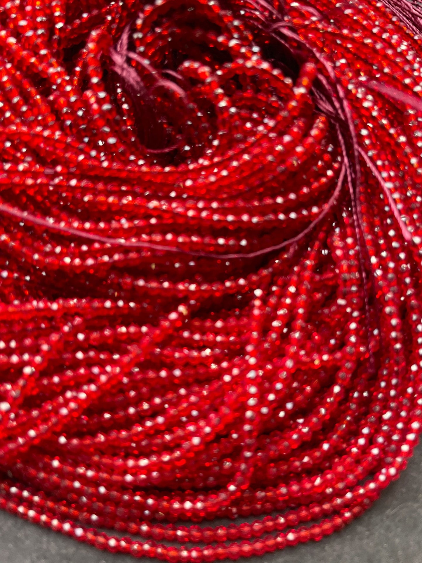 Chinese Crystal Glass Beads 2mm 3mm Faceted Round Bead, Gorgeous Christmas Red Color Crystal Glass Beads Full Strand 14"