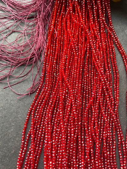 Chinese Crystal Glass Beads 2mm 3mm Faceted Round Bead, Gorgeous Christmas Red Color Crystal Glass Beads Full Strand 14"