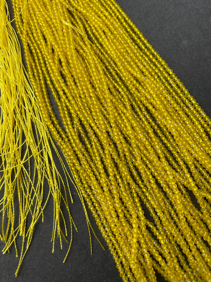 Chinese Crystal Glass Beads Faceted 2mm Round Beads, Gorgeous Yellow Color Crystal Glass Beads Full Strand 14"