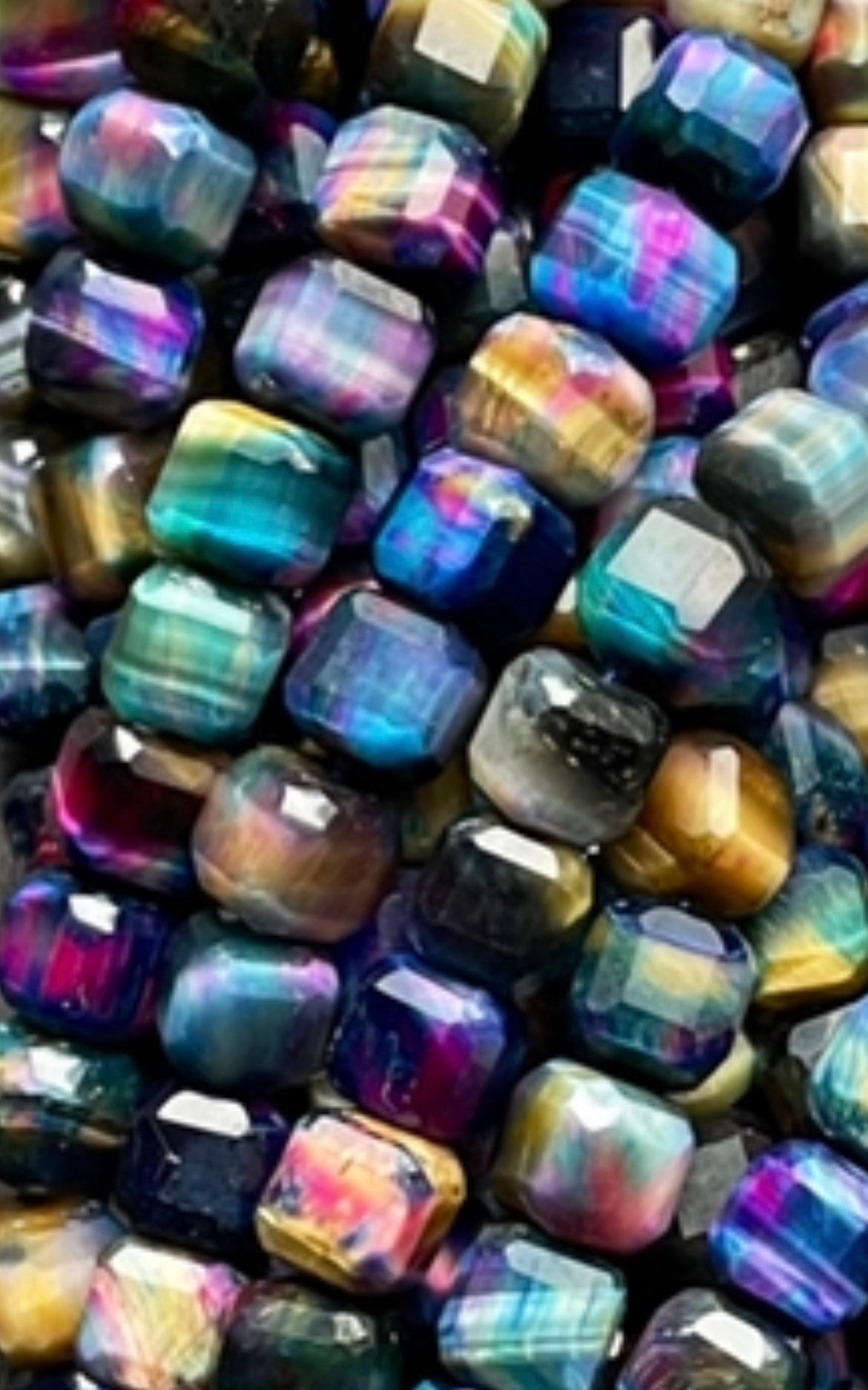 AAA Natural galaxy tiger eye stone bead. Faceted 9mm cube shape bead. Beautiful multi rainbow color tiger eye bead. , real nice quality bead