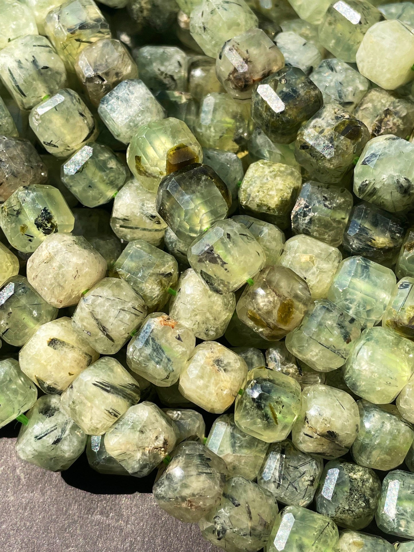 AAA Natural Green Prehnite Gemstone Bead Faceted 7mm Cube Shape, Beautiful Natural Green Color Prehnite Gemstone Bead