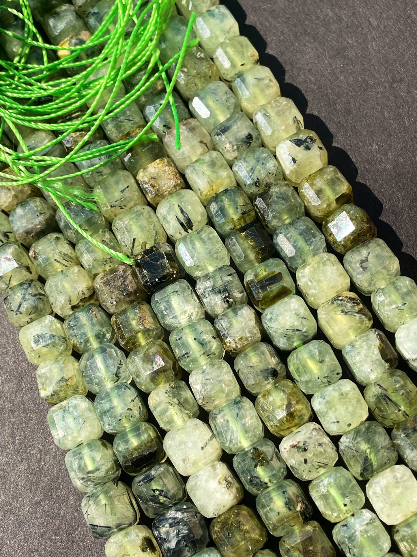 AAA Natural Green Prehnite Gemstone Bead Faceted 7mm Cube Shape, Beautiful Natural Green Color Prehnite Gemstone Bead