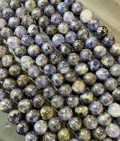 Natural Iolite Gemstone Bead 4mm 6mm 8mm 10mm Round Bead, Gorgeous Dark Blue Gray Color Iolite Beads, Full Strand 15.5"