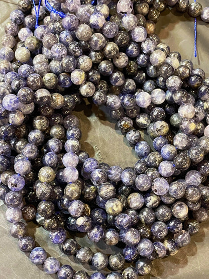 Natural Iolite Gemstone Bead 4mm 6mm 8mm 10mm Round Bead, Gorgeous Dark Blue Gray Color Iolite Beads, Full Strand 15.5"