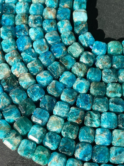 AAA Natural apatite stone bead. 4mm 8mm faceted cube shape bead. Gorgeous natural blue color apatite gemstone. Full strand 15.5”