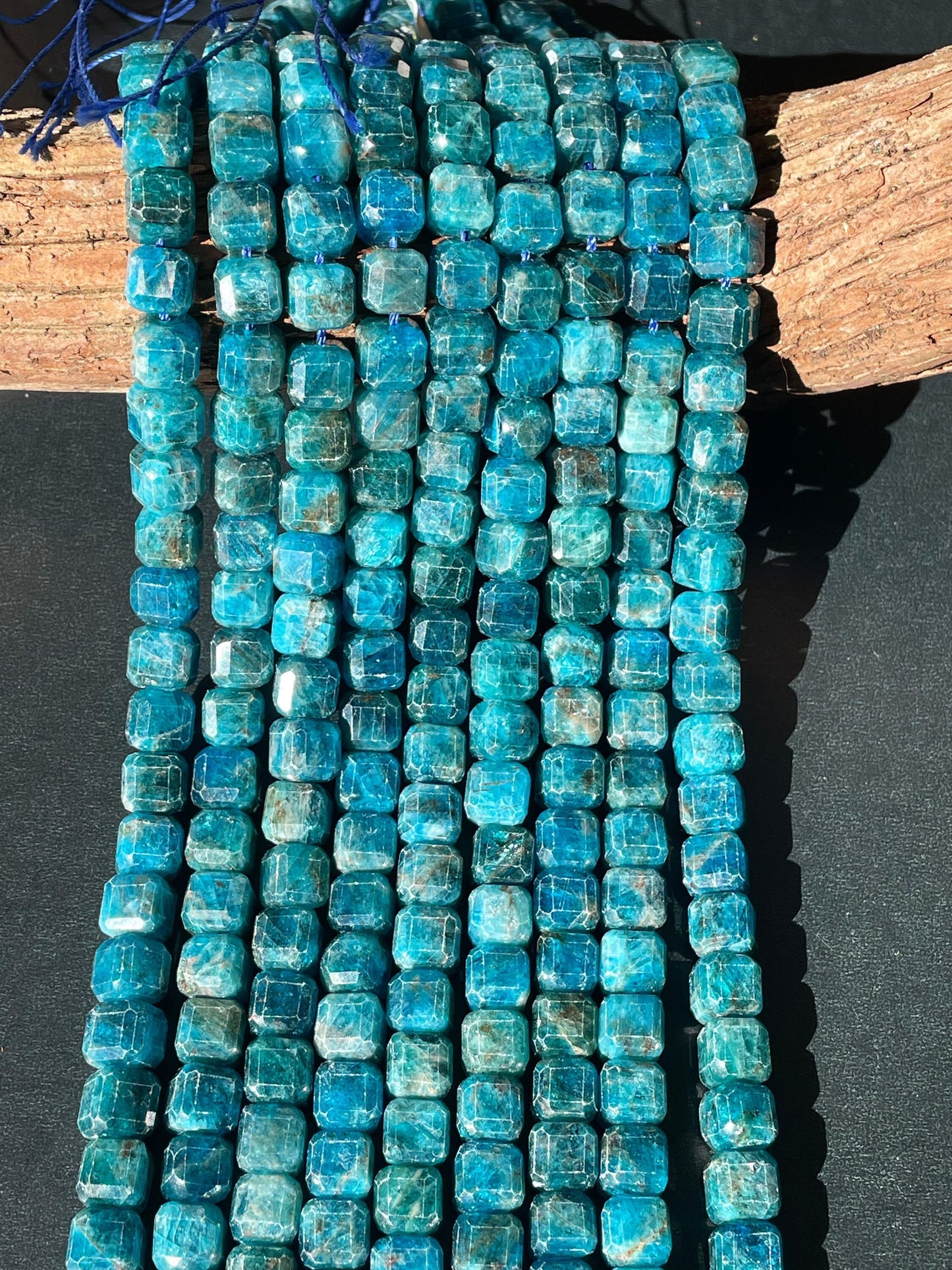 AAA Natural apatite stone bead. 4mm 8mm faceted cube shape bead. Gorgeous natural blue color apatite gemstone. Full strand 15.5”