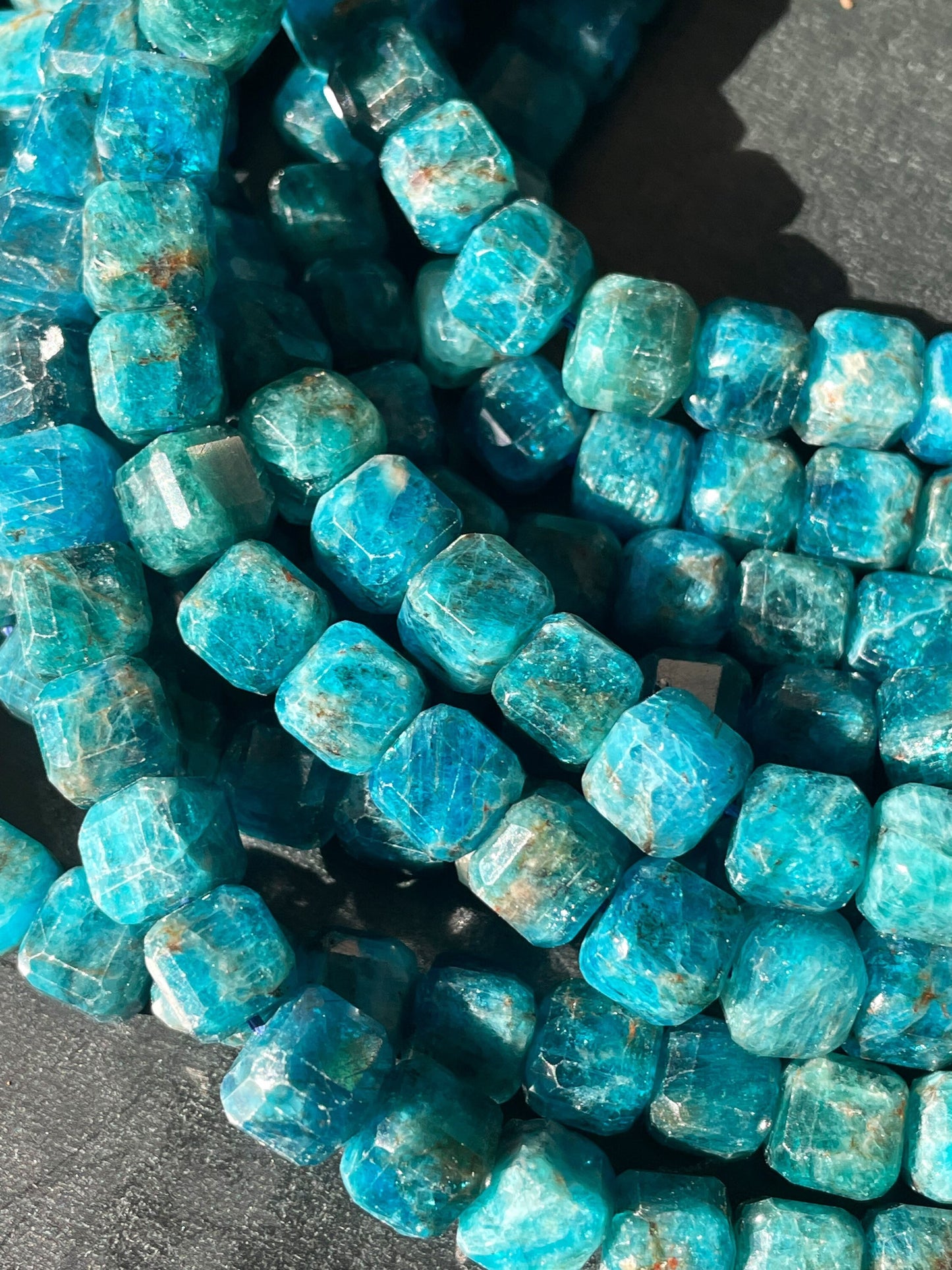 AAA Natural apatite stone bead. 4mm 8mm faceted cube shape bead. Gorgeous natural blue color apatite gemstone. Full strand 15.5”