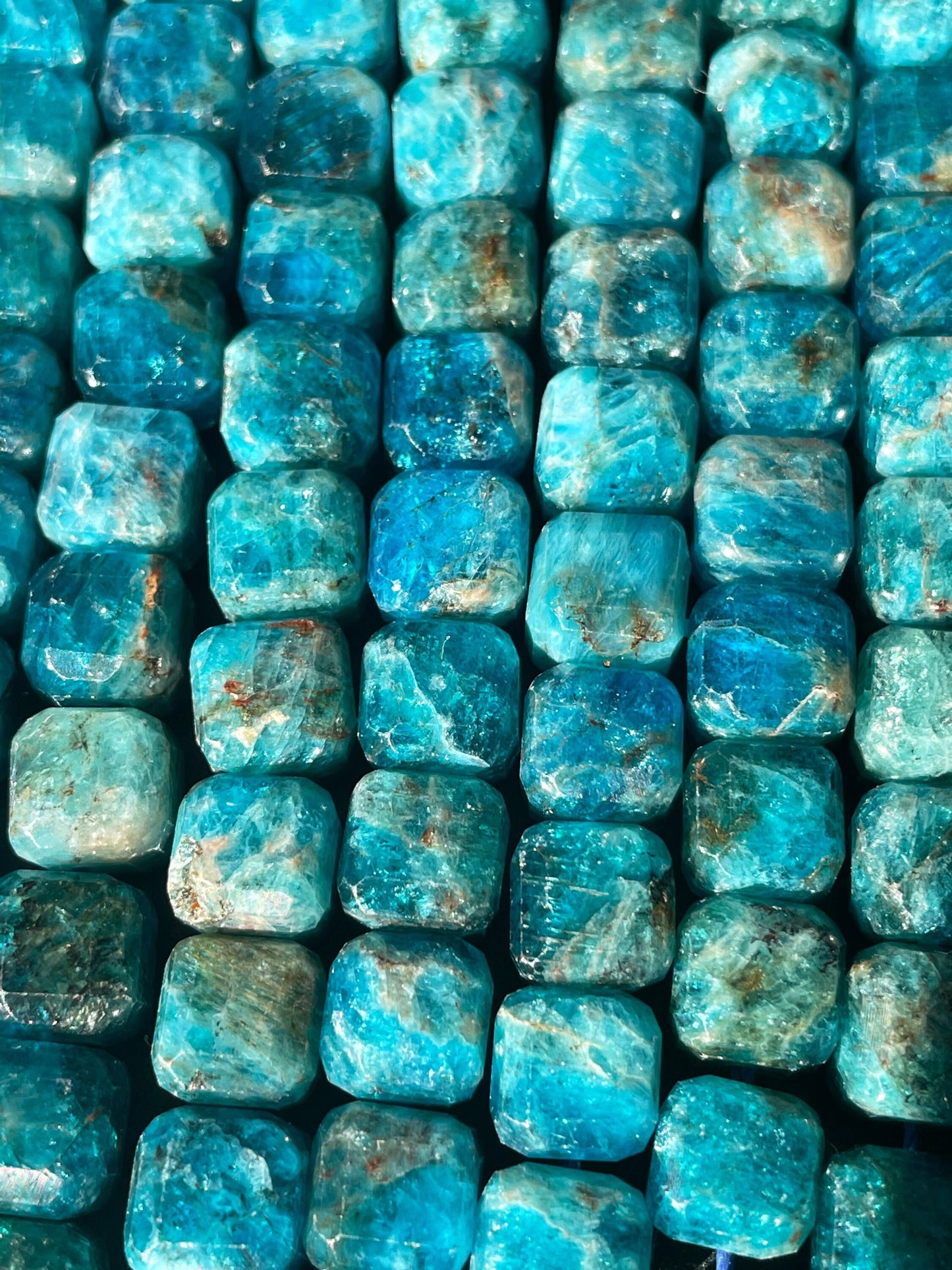 AAA Natural apatite stone bead. 4mm 8mm faceted cube shape bead. Gorgeous natural blue color apatite gemstone. Full strand 15.5”