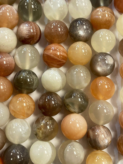 AAA Beautiful Natural Moonstone Gemstone Bead 6mm 8mm 10mm 12mm Round Beads, Gorgeous Natural Multicolor Multi Moonstone Gemstone Beads