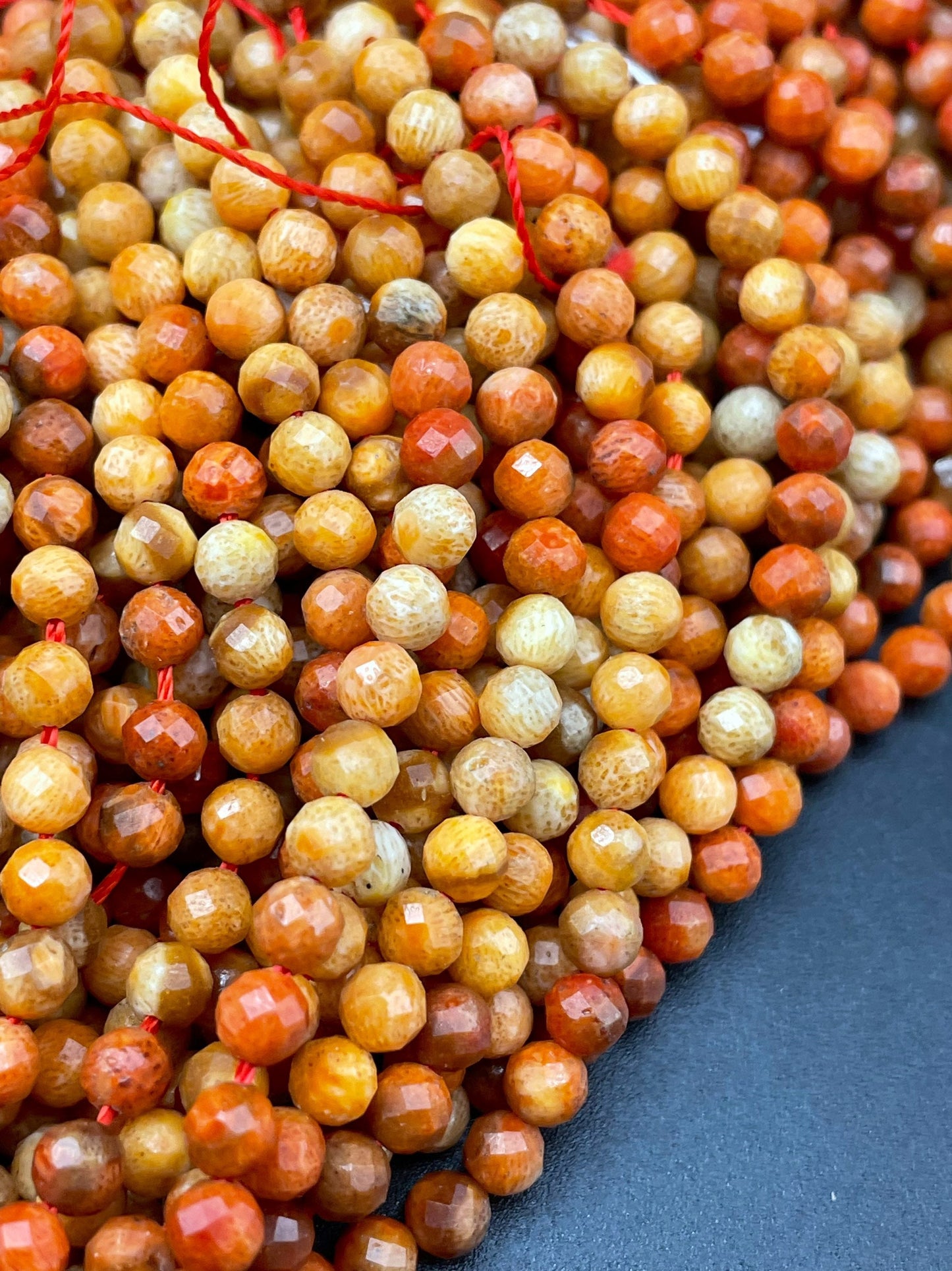 AAA Natural Red Coral Gemstone Bead Faceted 2mm 3mm 4mm Round Bead, Beautiful Natural Orange Red Color Coral Gemstone Bead, Full Strand 15.5"