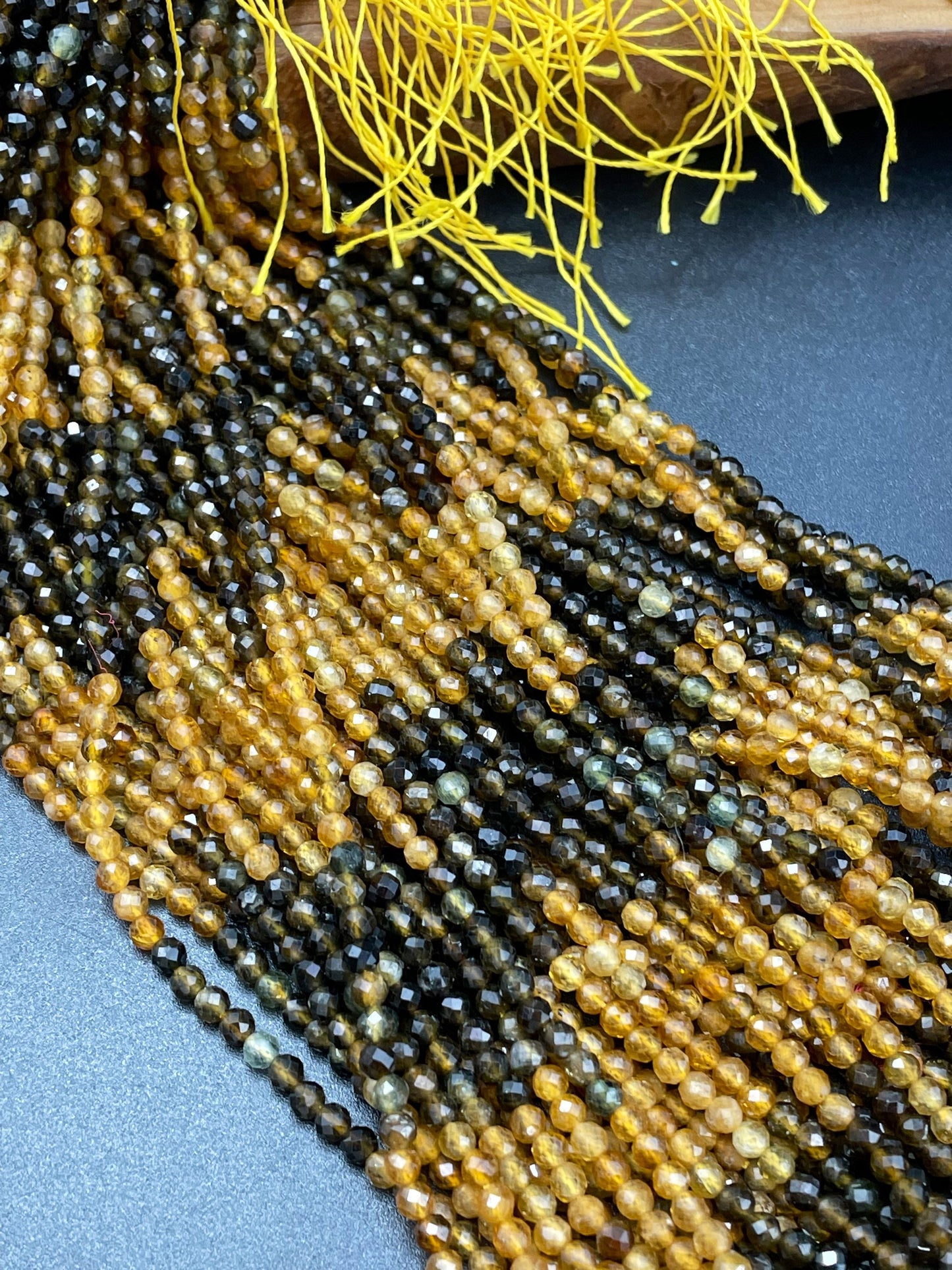 AAA Black Yellow Tourmaline Gemstone Bead Faceted 3mm 4mm Round Bead, Gorgeous Black Yellow Color Tourmaline Gemstone Beads