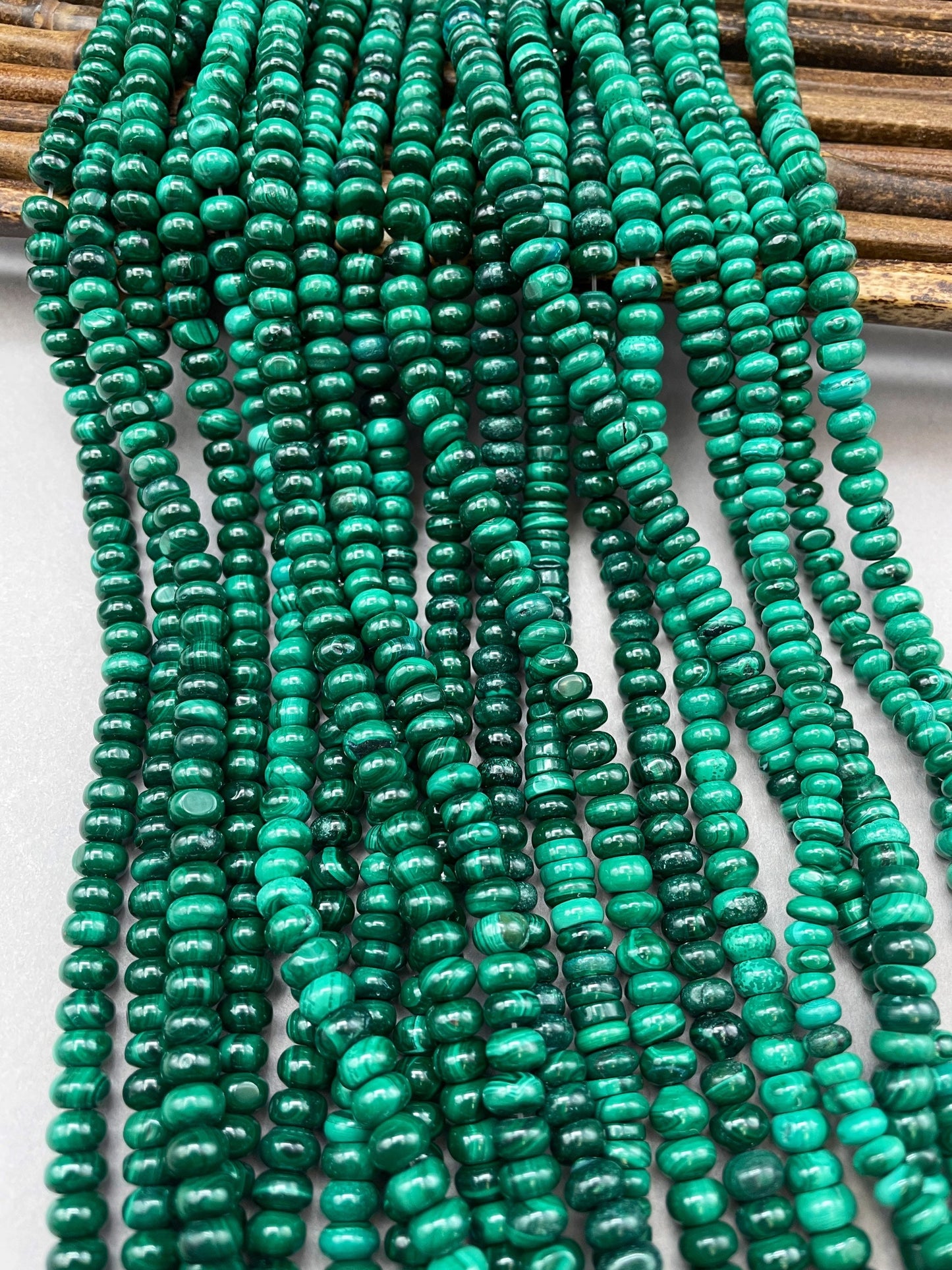 AA Natural Malachite Gemstone Bead 5x8mm Rondelle Shape, Beautiful Natural Dark Green Color Malachite Gemstone Bead, Full Strand 15.5"