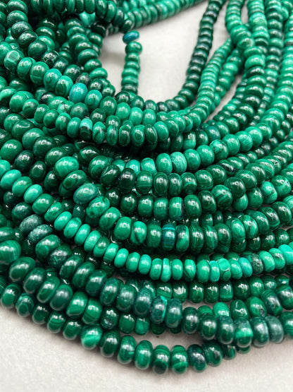 AA Natural Malachite Gemstone Bead 5x8mm Rondelle Shape, Beautiful Natural Dark Green Color Malachite Gemstone Bead, Full Strand 15.5"