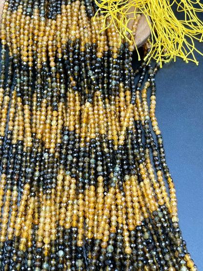 AAA Black Yellow Tourmaline Gemstone Bead Faceted 3mm 4mm Round Bead, Gorgeous Black Yellow Color Tourmaline Gemstone Beads