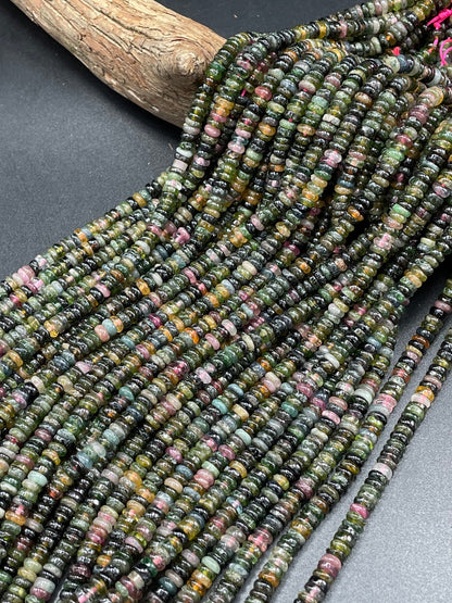 AAA Natural Tourmaline Gemstone Bead 3x6mm Rondelle Shape Bead, Gorgeous Multicolor Tourmaline Gemstone bead, Full Strand 15.5"