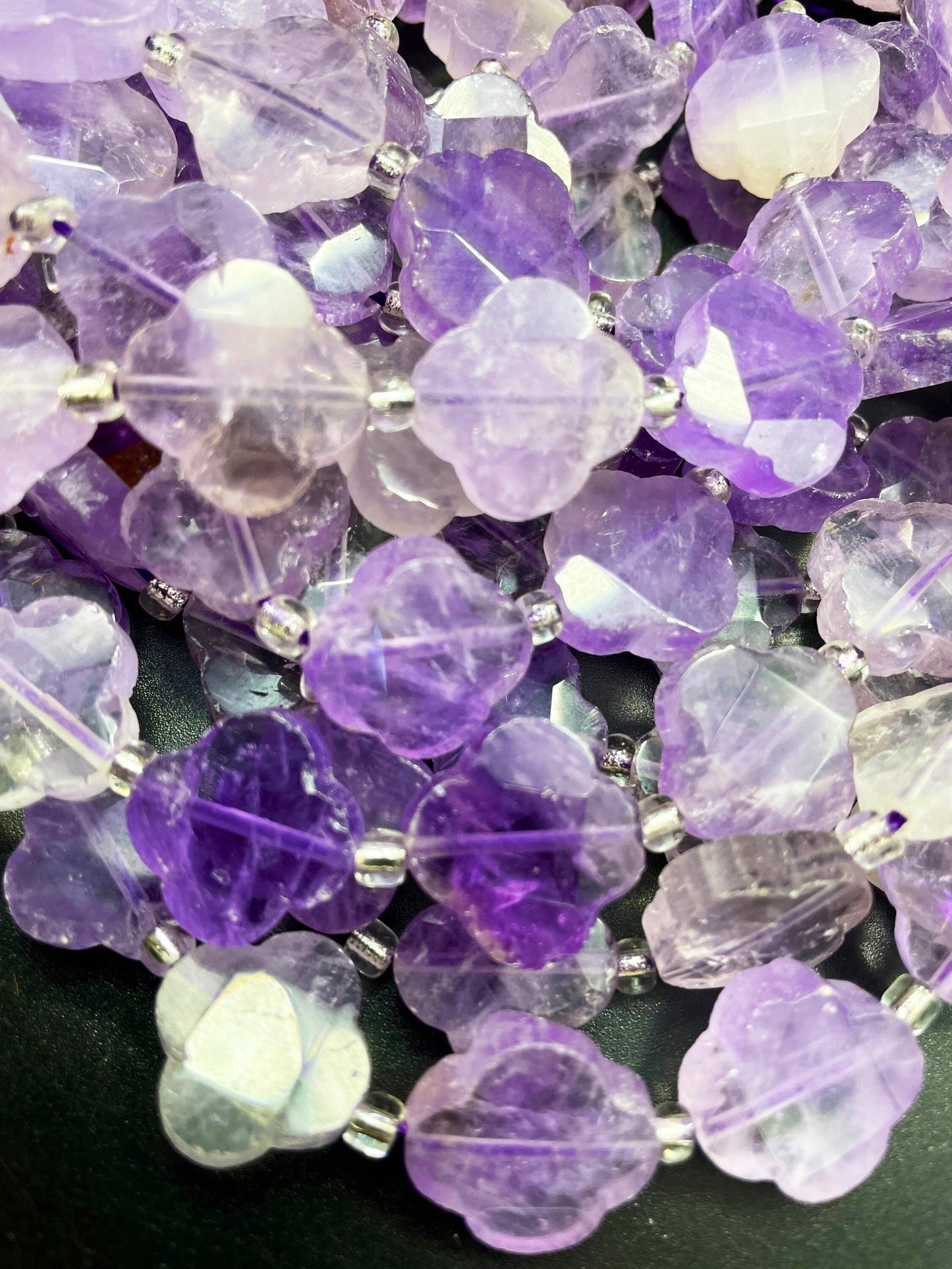 AAA Natural Amethyst Gemstone Bead 17mm Faceted Clover Flower Shape Bead, Gorgeous Natural Lavender Purple Color Amethyst Bead