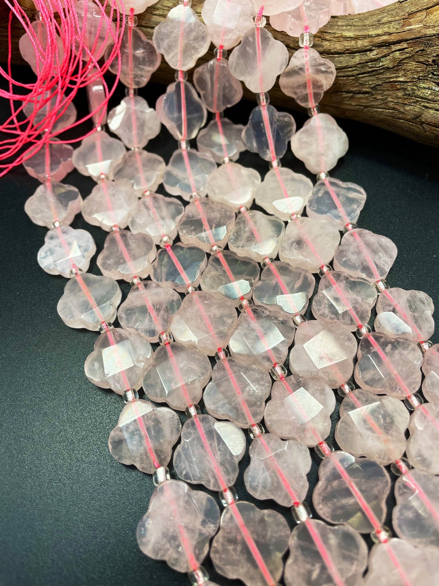 AAA Natural Rose Quartz Gemstone Bead Faceted 17mm Flower Clover Shape, Gorgeous Natural Pink Rose Quartz Gemstone Bead