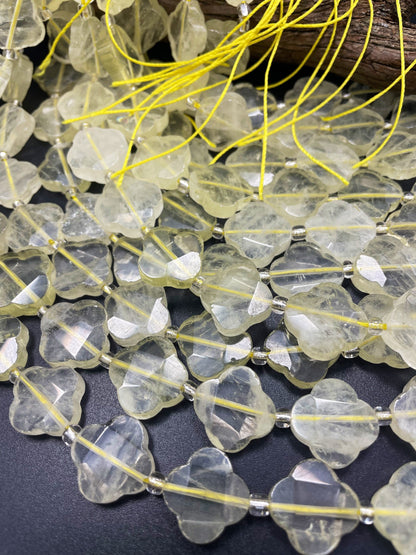 AAA Natural Lemon Quartz Gemstone Bead Faceted 17mm Flower Clover Shape, Beautiful Yellow Lemon Color Quartz Gemstone Bead