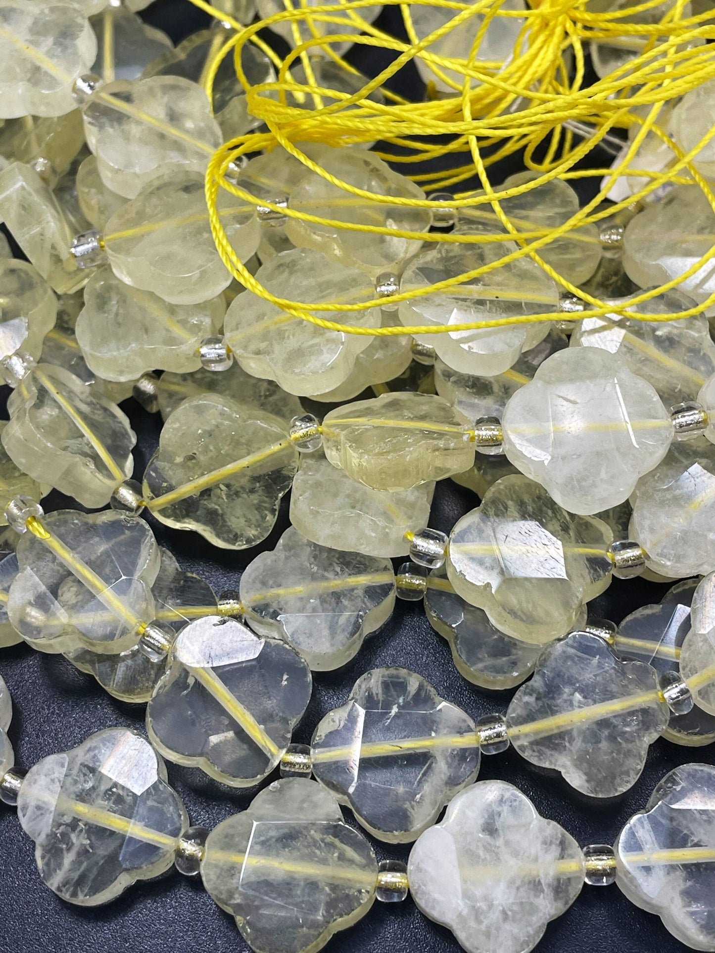 AAA Natural Lemon Quartz Gemstone Bead Faceted 17mm Flower Clover Shape, Beautiful Yellow Lemon Color Quartz Gemstone Bead