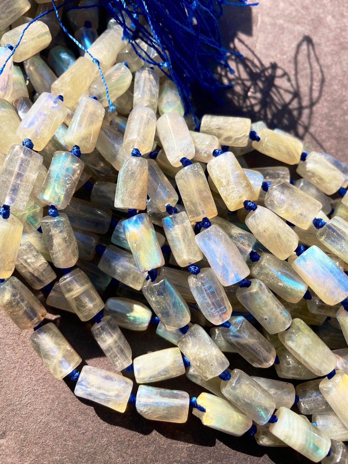 AAA Natural Rainbow Labradorite Gemstone Bead Faceted 8x12mm Tube Shape Bead, Gorgeous Natural Gray Color w/ Blue Rainbow Flash Labradorite 15.5"