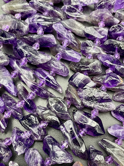 AAA Natural Amethyst Gemstone Bead 25x8mm Freeform Point Shape, Gorgeous Natural Purple Color Amethyst Bead