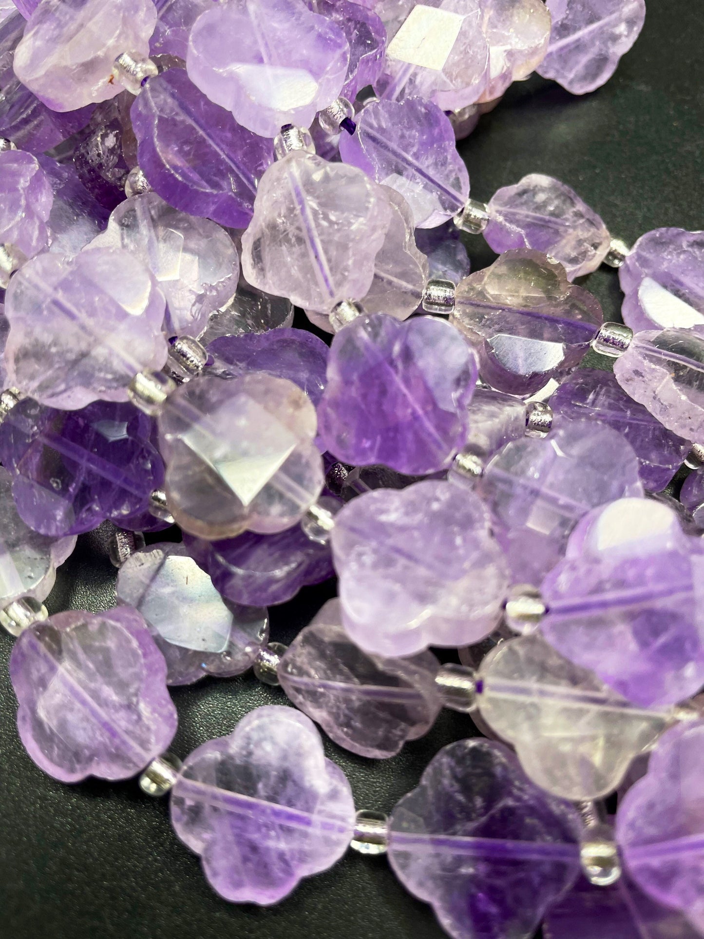 AAA Natural Amethyst Gemstone Bead 17mm Faceted Clover Flower Shape Bead, Gorgeous Natural Lavender Purple Color Amethyst Bead