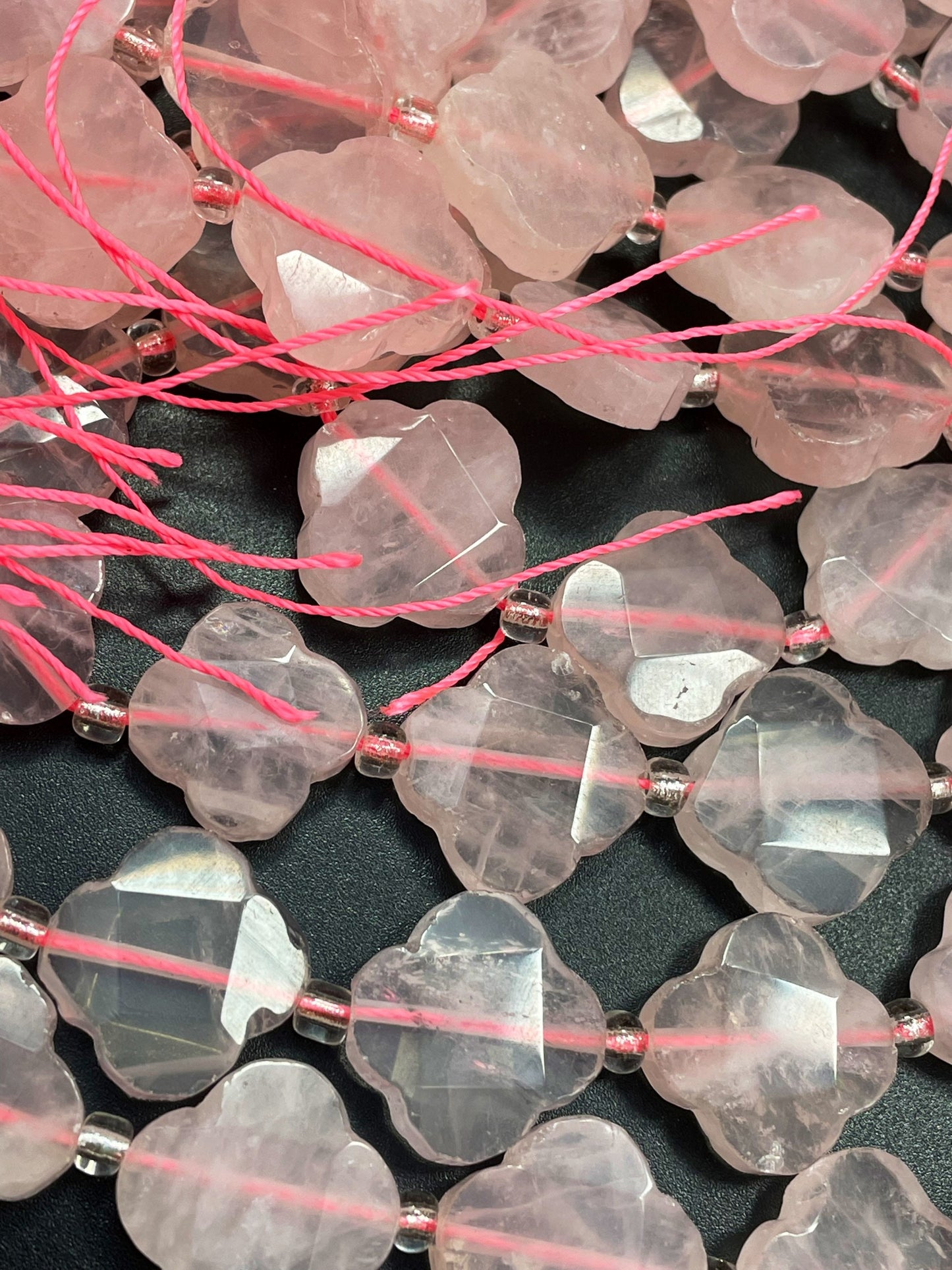 AAA Natural Rose Quartz Gemstone Bead Faceted 17mm Flower Clover Shape, Gorgeous Natural Pink Rose Quartz Gemstone Bead