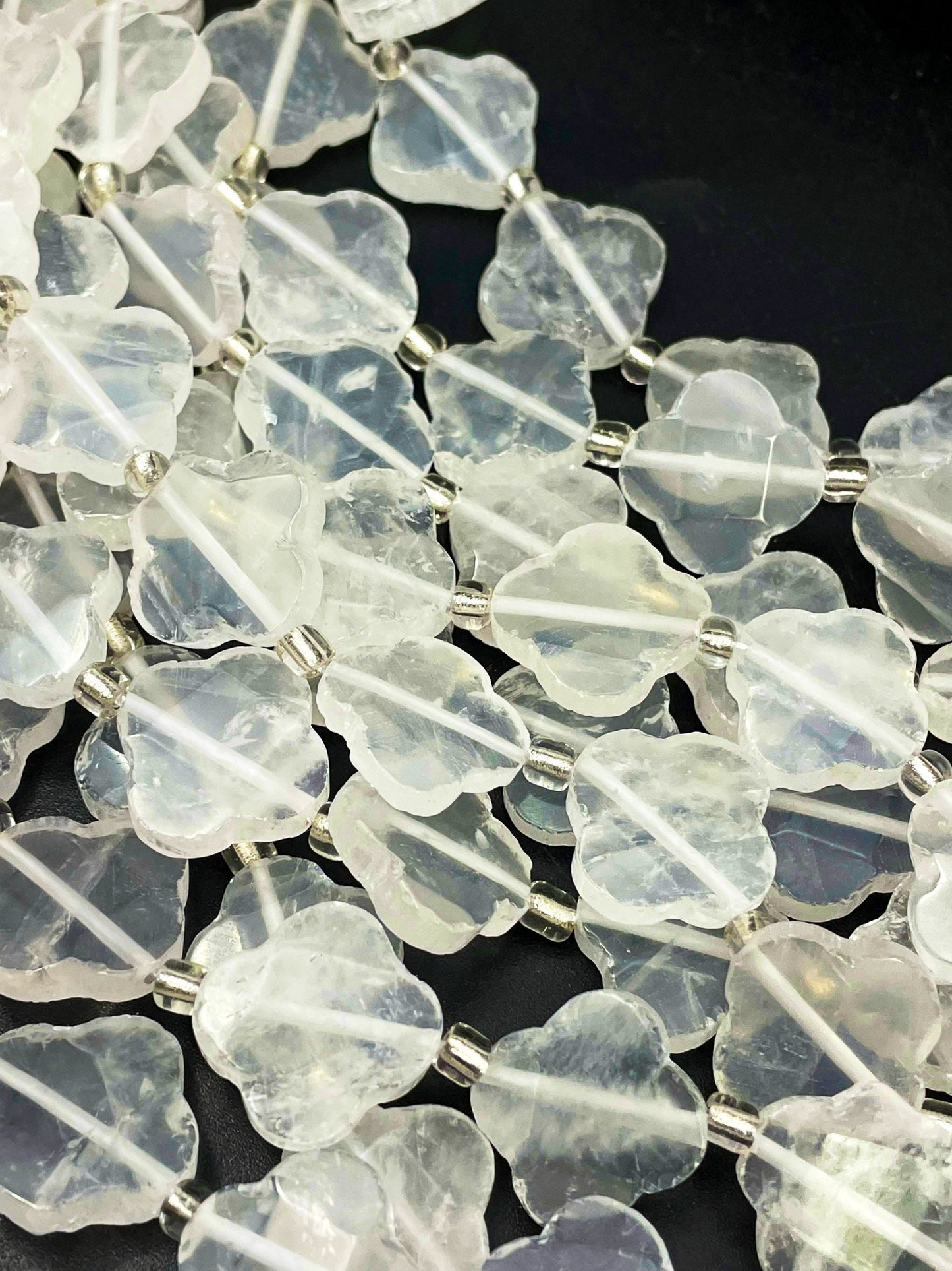 AAA Natural Clear Quartz Crystal Gemstone Bead Faceted 17mm Clover Flower Shape, Gorgeous Natural Clear Quartz Gemstone Bead