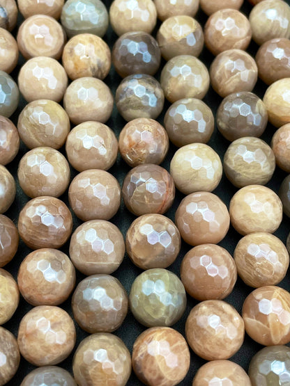 AAA Mystic Natural Sunstone Bead - Faceted 6mm 8mm 10mm 12mm Round Bead - Gorgeous Natural Creamy Brown Color Sunstone - High Quality