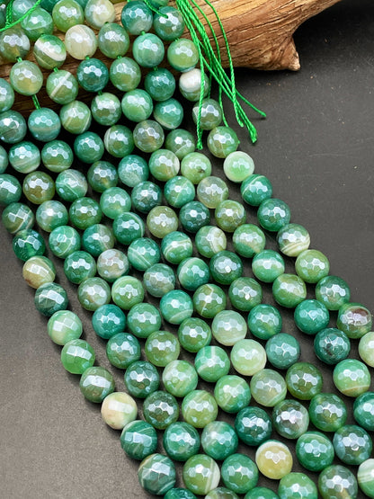 Mystic Botswana Agate Gemstone Bead Faceted 6mm 8mm 10mm 12mm Round Bead, Gorgeous Green Color Mystic Botswana Agate Beads