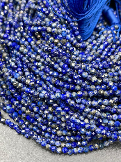 AAA Natural Lapis Lazuli Gemstone Bead Faceted 2mm Round Bead, Beautiful Natural Royal Blue Color Lapis Lazuli Gemstone Beads