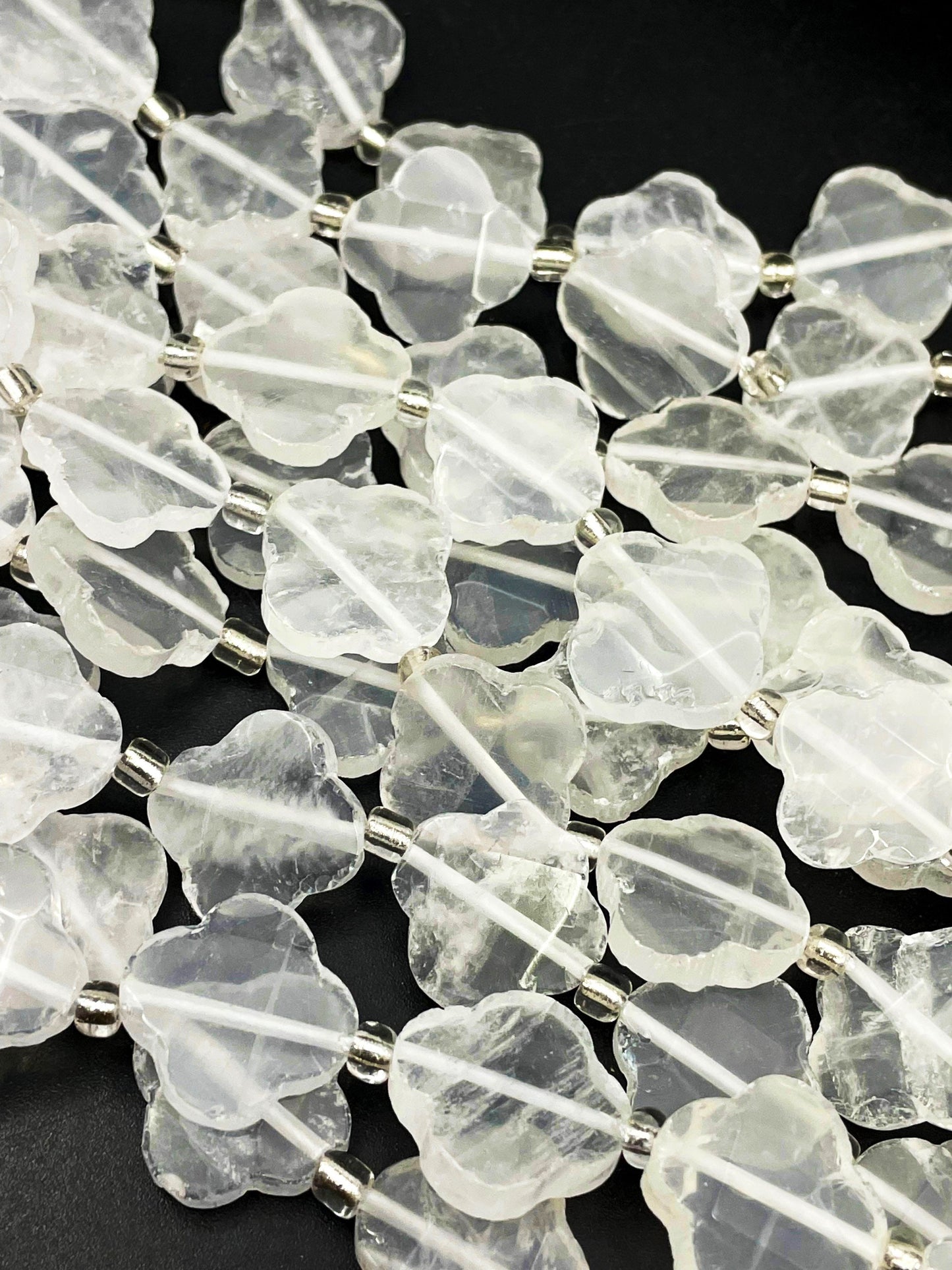 AAA Natural Clear Quartz Crystal Gemstone Bead Faceted 17mm Clover Flower Shape, Gorgeous Natural Clear Quartz Gemstone Bead