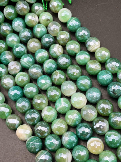 Mystic Botswana Agate Gemstone Bead Faceted 6mm 8mm 10mm 12mm Round Bead, Gorgeous Green Color Mystic Botswana Agate Beads