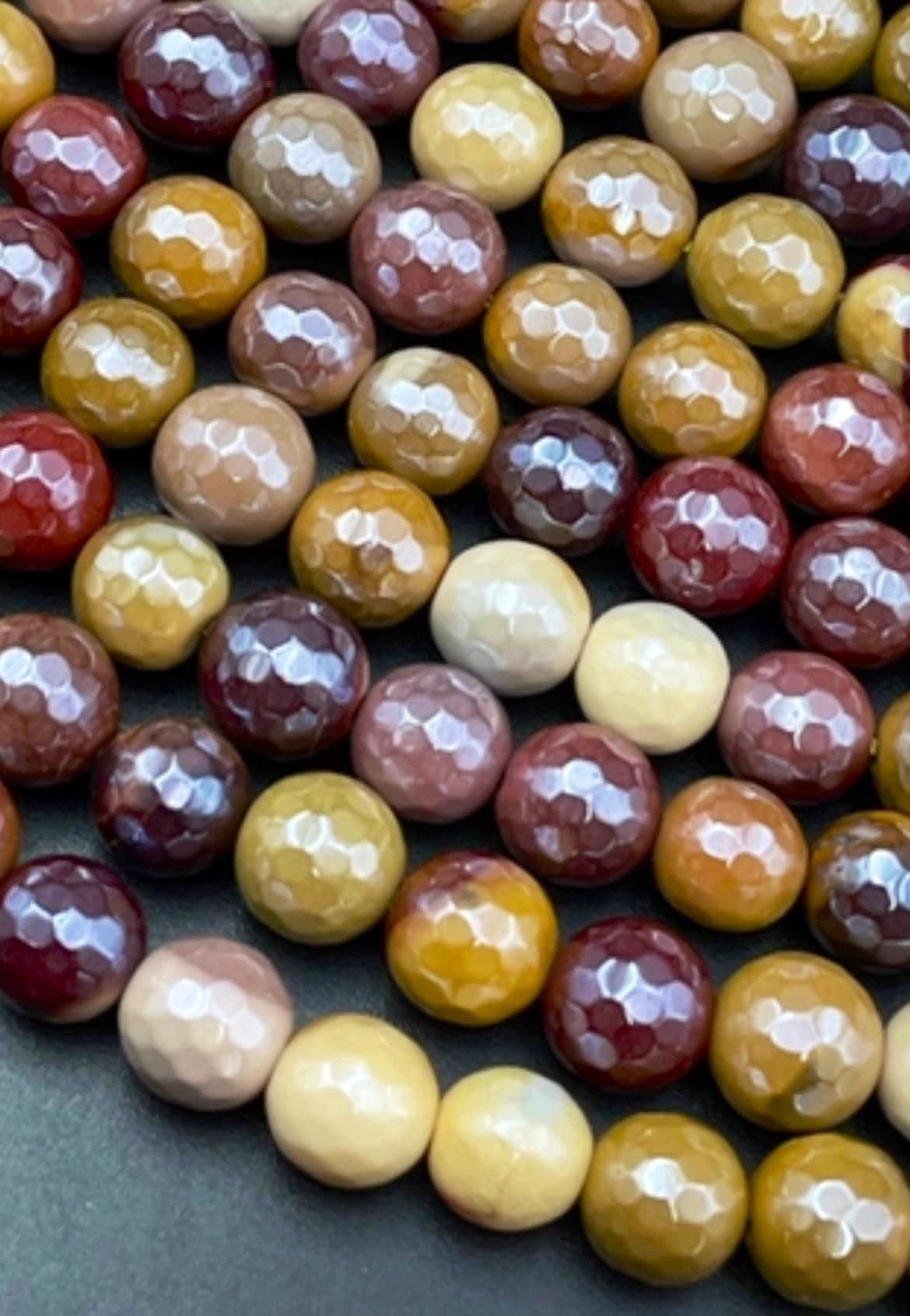 AA Mystic Natural Mookaite Jasper Gemstone Bead Faceted 8mm 10mm 12mm Round Beads, Beautiful Natural Multicolor Red Orange Yellow Mookaite Gemstone Beads